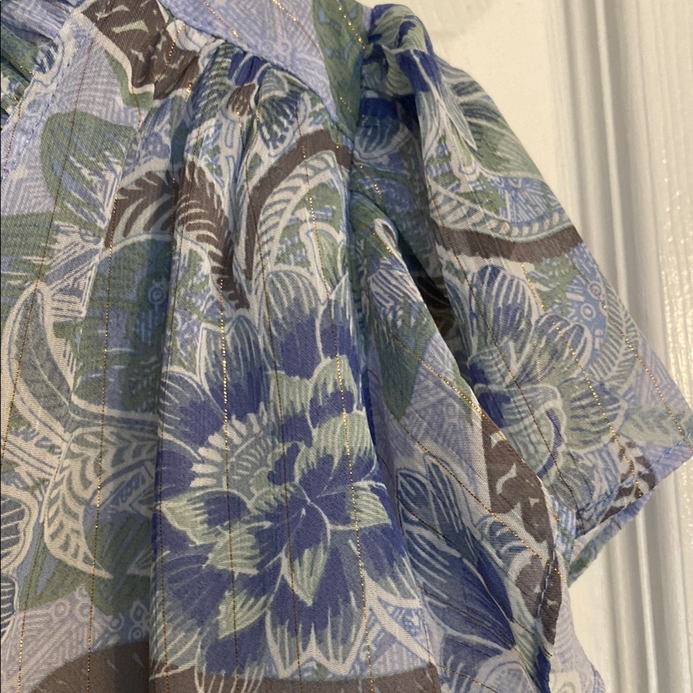Rachel Zoe Blue Puff Sleeve Blouse with Ruffled Asymmetrical Design sz large - Picture 3 of 4